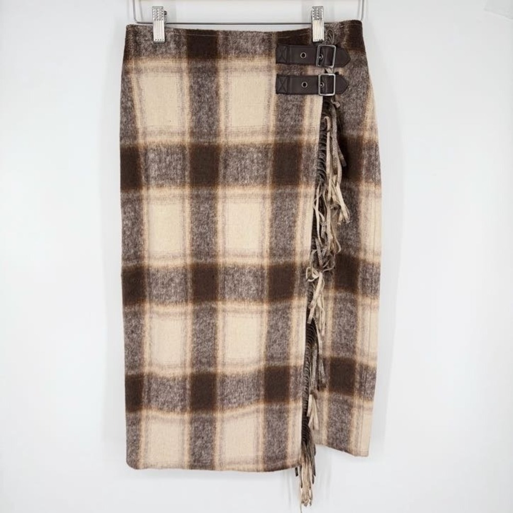 VICI Sweet Warmth Plaid Fringe Trim Midi Skirt Size S Dark Academia Preppy Fall